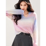 A niche mohair gradient printed sweater for women's autumn trend brand, loose and lazy wool knitted sweater