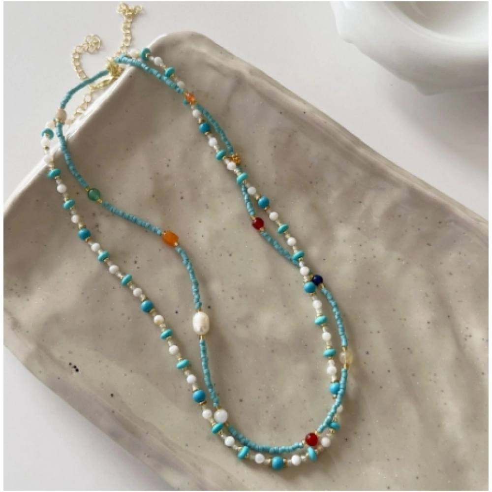 Natural turquoise pearl necklace for summer, fresh and colorful, luxurious and exquisite dopamine bead necklace