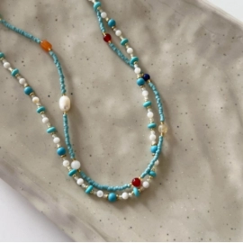 Natural turquoise pearl necklace for summer, fresh and colorful, luxurious and exquisite dopamine bead necklace