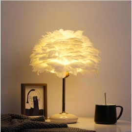 Ceramic feather table lamp, female bedroom table lamp, bedside lamp, light luxury, high-end home decoration, romantic and warm gift